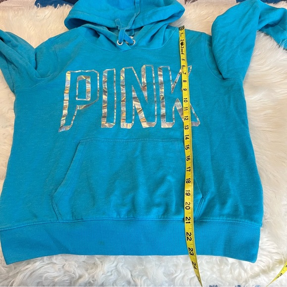 Victoria’s Secret PINK Hooded Sweatshirt Holographic Pink graphic Medium FLAWS - Picture 6 of 14